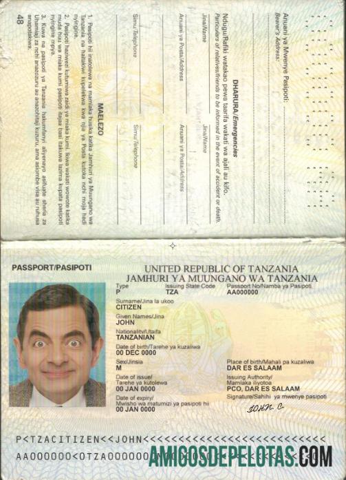 Passaporte da Tanzânia modelo
